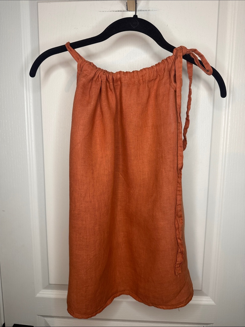 Women's Orange Linen Tie-Shoulder Blouse